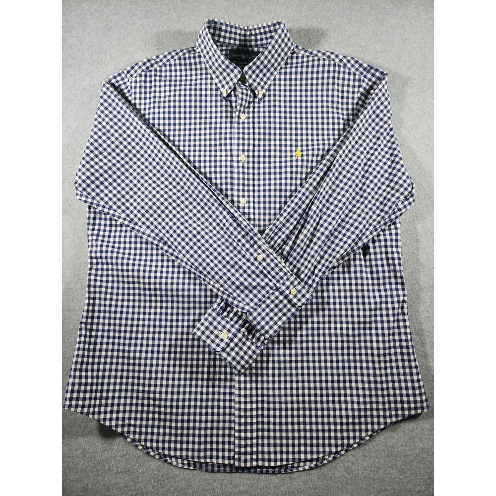 Ralph Lauren Men's Dress Shirt, XL, Blue Plaid, Yellow Logo, Long Sleeve, Button